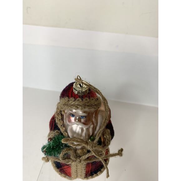 Santa Claus Christmas Ornament Glass Buffalo Plaid Robe Figurine Chris - Picture 5 of 6